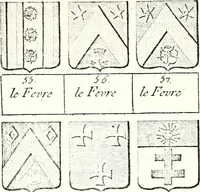 An illustration from Armorial des principales maisons et familles du royaume, particulierement des celles de Paris et de l'Isle de France : contenant les armes des princes, seigneurs, grands officiers de la couronne & de la maison du roi, celles des cours souveraines, &c. avec l'explication de tous les blasons (1757)