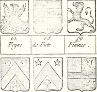 An illustration from Armorial des principales maisons et familles du royaume, particulierement des celles de Paris et de l'Isle de France : contenant les armes des princes, seigneurs, grands officiers de la couronne & de la maison du roi, celles des cours souveraines, &c. avec l'explication de tous les blasons (1757)