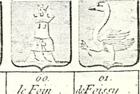 An illustration from Armorial des principales maisons et familles du royaume, particulierement des celles de Paris et de l'Isle de France : contenant les armes des princes, seigneurs, grands officiers de la couronne & de la maison du roi, celles des cours souveraines, &c. avec l'explication de tous les blasons (1757)