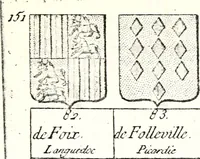 An illustration from Armorial des principales maisons et familles du royaume, particulierement des celles de Paris et de l'Isle de France : contenant les armes des princes, seigneurs, grands officiers de la couronne & de la maison du roi, celles des cours souveraines, &c. avec l'explication de tous les blasons (1757)