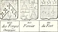 An illustration from Armorial des principales maisons et familles du royaume, particulierement des celles de Paris et de l'Isle de France : contenant les armes des princes, seigneurs, grands officiers de la couronne & de la maison du roi, celles des cours souveraines, &c. avec l'explication de tous les blasons (1757)