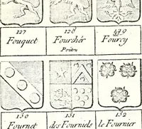 An illustration from Armorial des principales maisons et familles du royaume, particulierement des celles de Paris et de l'Isle de France : contenant les armes des princes, seigneurs, grands officiers de la couronne & de la maison du roi, celles des cours souveraines, &c. avec l'explication de tous les blasons (1757)