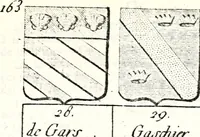 An illustration from Armorial des principales maisons et familles du royaume, particulierement des celles de Paris et de l'Isle de France : contenant les armes des princes, seigneurs, grands officiers de la couronne & de la maison du roi, celles des cours souveraines, &c. avec l'explication de tous les blasons (1757)