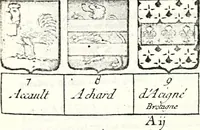 Picture 29 of 511 from Armorial des principales maisons et familles du royaume, particulierement des celles de Paris et de l'Isle de France : contenant les armes des princes, seigneurs, grands officiers de la couronne & de la maison du roi, celles des cours souveraines, &c. avec l'explication de tous les blasons (1757), leaf 62