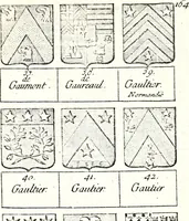 An illustration from Armorial des principales maisons et familles du royaume, particulierement des celles de Paris et de l'Isle de France : contenant les armes des princes, seigneurs, grands officiers de la couronne & de la maison du roi, celles des cours souveraines, &c. avec l'explication de tous les blasons (1757)