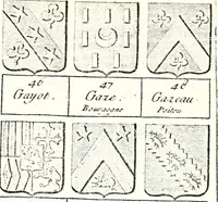An illustration from Armorial des principales maisons et familles du royaume, particulierement des celles de Paris et de l'Isle de France : contenant les armes des princes, seigneurs, grands officiers de la couronne & de la maison du roi, celles des cours souveraines, &c. avec l'explication de tous les blasons (1757)