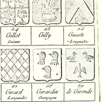 An illustration from Armorial des principales maisons et familles du royaume, particulierement des celles de Paris et de l'Isle de France : contenant les armes des princes, seigneurs, grands officiers de la couronne & de la maison du roi, celles des cours souveraines, &c. avec l'explication de tous les blasons (1757)