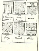 An illustration from Armorial des principales maisons et familles du royaume, particulierement des celles de Paris et de l'Isle de France : contenant les armes des princes, seigneurs, grands officiers de la couronne & de la maison du roi, celles des cours souveraines, &c. avec l'explication de tous les blasons (1757)