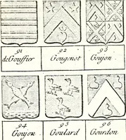 An illustration from Armorial des principales maisons et familles du royaume, particulierement des celles de Paris et de l'Isle de France : contenant les armes des princes, seigneurs, grands officiers de la couronne & de la maison du roi, celles des cours souveraines, &c. avec l'explication de tous les blasons (1757)