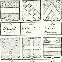 An illustration from Armorial des principales maisons et familles du royaume, particulierement des celles de Paris et de l'Isle de France : contenant les armes des princes, seigneurs, grands officiers de la couronne & de la maison du roi, celles des cours souveraines, &c. avec l'explication de tous les blasons (1757)