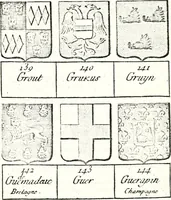 An illustration from Armorial des principales maisons et familles du royaume, particulierement des celles de Paris et de l'Isle de France : contenant les armes des princes, seigneurs, grands officiers de la couronne & de la maison du roi, celles des cours souveraines, &c. avec l'explication de tous les blasons (1757)