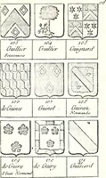 An illustration from Armorial des principales maisons et familles du royaume, particulierement des celles de Paris et de l'Isle de France : contenant les armes des princes, seigneurs, grands officiers de la couronne & de la maison du roi, celles des cours souveraines, &c. avec l'explication de tous les blasons (1757)
