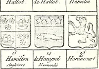An illustration from Armorial des principales maisons et familles du royaume, particulierement des celles de Paris et de l'Isle de France : contenant les armes des princes, seigneurs, grands officiers de la couronne & de la maison du roi, celles des cours souveraines, &c. avec l'explication de tous les blasons (1757)