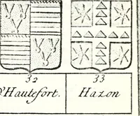 An illustration from Armorial des principales maisons et familles du royaume, particulierement des celles de Paris et de l'Isle de France : contenant les armes des princes, seigneurs, grands officiers de la couronne & de la maison du roi, celles des cours souveraines, &c. avec l'explication de tous les blasons (1757)