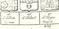 An illustration from Armorial des principales maisons et familles du royaume, particulierement des celles de Paris et de l'Isle de France : contenant les armes des princes, seigneurs, grands officiers de la couronne & de la maison du roi, celles des cours souveraines, &c. avec l'explication de tous les blasons (1757)