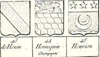 An illustration from Armorial des principales maisons et familles du royaume, particulierement des celles de Paris et de l'Isle de France : contenant les armes des princes, seigneurs, grands officiers de la couronne & de la maison du roi, celles des cours souveraines, &c. avec l'explication de tous les blasons (1757)
