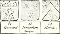 An illustration from Armorial des principales maisons et familles du royaume, particulierement des celles de Paris et de l'Isle de France : contenant les armes des princes, seigneurs, grands officiers de la couronne & de la maison du roi, celles des cours souveraines, &c. avec l'explication de tous les blasons (1757)