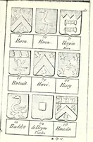 An illustration from Armorial des principales maisons et familles du royaume, particulierement des celles de Paris et de l'Isle de France : contenant les armes des princes, seigneurs, grands officiers de la couronne & de la maison du roi, celles des cours souveraines, &c. avec l'explication de tous les blasons (1757)