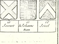 An illustration from Armorial des principales maisons et familles du royaume, particulierement des celles de Paris et de l'Isle de France : contenant les armes des princes, seigneurs, grands officiers de la couronne & de la maison du roi, celles des cours souveraines, &c. avec l'explication de tous les blasons (1757)