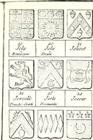 An illustration from Armorial des principales maisons et familles du royaume, particulierement des celles de Paris et de l'Isle de France : contenant les armes des princes, seigneurs, grands officiers de la couronne & de la maison du roi, celles des cours souveraines, &c. avec l'explication de tous les blasons (1757)