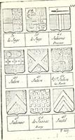 An illustration from Armorial des principales maisons et familles du royaume, particulierement des celles de Paris et de l'Isle de France : contenant les armes des princes, seigneurs, grands officiers de la couronne & de la maison du roi, celles des cours souveraines, &c. avec l'explication de tous les blasons (1757)