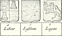 An illustration from Armorial des principales maisons et familles du royaume, particulierement des celles de Paris et de l'Isle de France : contenant les armes des princes, seigneurs, grands officiers de la couronne & de la maison du roi, celles des cours souveraines, &c. avec l'explication de tous les blasons (1757)