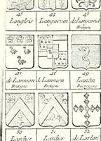 An illustration from Armorial des principales maisons et familles du royaume, particulierement des celles de Paris et de l'Isle de France : contenant les armes des princes, seigneurs, grands officiers de la couronne & de la maison du roi, celles des cours souveraines, &c. avec l'explication de tous les blasons (1757)