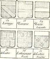 An illustration from Armorial des principales maisons et familles du royaume, particulierement des celles de Paris et de l'Isle de France : contenant les armes des princes, seigneurs, grands officiers de la couronne & de la maison du roi, celles des cours souveraines, &c. avec l'explication de tous les blasons (1757)