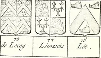 An illustration from Armorial des principales maisons et familles du royaume, particulierement des celles de Paris et de l'Isle de France : contenant les armes des princes, seigneurs, grands officiers de la couronne & de la maison du roi, celles des cours souveraines, &c. avec l'explication de tous les blasons (1757)