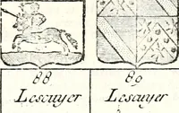 An illustration from Armorial des principales maisons et familles du royaume, particulierement des celles de Paris et de l'Isle de France : contenant les armes des princes, seigneurs, grands officiers de la couronne & de la maison du roi, celles des cours souveraines, &c. avec l'explication de tous les blasons (1757)