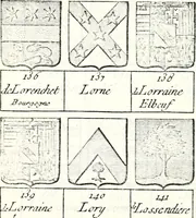 An illustration from Armorial des principales maisons et familles du royaume, particulierement des celles de Paris et de l'Isle de France : contenant les armes des princes, seigneurs, grands officiers de la couronne & de la maison du roi, celles des cours souveraines, &c. avec l'explication de tous les blasons (1757)
