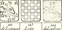 An illustration from Armorial des principales maisons et familles du royaume, particulierement des celles de Paris et de l'Isle de France : contenant les armes des princes, seigneurs, grands officiers de la couronne & de la maison du roi, celles des cours souveraines, &c. avec l'explication de tous les blasons (1757)