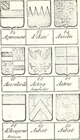 An illustration from Armorial des principales maisons et familles du royaume, particulierement des celles de Paris et de l'Isle de France : contenant les armes des princes, seigneurs, grands officiers de la couronne & de la maison du roi, celles des cours souveraines, &c. avec l'explication de tous les blasons (1757)