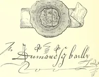 An illustration from Armorial of Jersey : being an account, heraldic and antiquarian, of its chief native families, with pedigrees, biographical notices, and illustrative data; to which are added, a brief history of heraldry, and remarks on the mediæval antiquities of the island (1859)