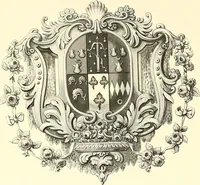An illustration from Armorial of Jersey : being an account, heraldic and antiquarian, of its chief native families, with pedigrees, biographical notices, and illustrative data; to which are added, a brief history of heraldry, and remarks on the mediæval antiquities of the island (1859)