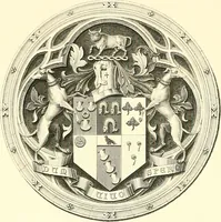 An illustration from Armorial of Jersey : being an account, heraldic and antiquarian, of its chief native families, with pedigrees, biographical notices, and illustrative data; to which are added, a brief history of heraldry, and remarks on the mediæval antiquities of the island (1859)