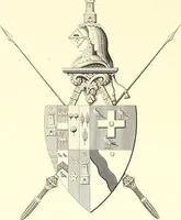 An illustration from Armorial of Jersey : being an account, heraldic and antiquarian, of its chief native families, with pedigrees, biographical notices, and illustrative data; to which are added, a brief history of heraldry, and remarks on the mediæval antiquities of the island (1859)