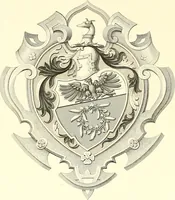 An illustration from Armorial of Jersey : being an account, heraldic and antiquarian, of its chief native families, with pedigrees, biographical notices, and illustrative data; to which are added, a brief history of heraldry, and remarks on the mediæval antiquities of the island (1859)