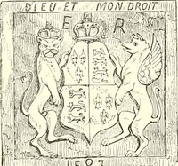 An illustration from Armorial of Jersey : being an account, heraldic and antiquarian, of its chief native families, with pedigrees, biographical notices, and illustrative data; to which are added, a brief history of heraldry, and remarks on the mediæval antiquities of the island (1859)