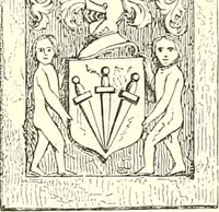 An illustration from Armorial of Jersey : being an account, heraldic and antiquarian, of its chief native families, with pedigrees, biographical notices, and illustrative data; to which are added, a brief history of heraldry, and remarks on the mediæval antiquities of the island (1859)