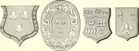An illustration from Armorial of Jersey : being an account, heraldic and antiquarian, of its chief native families, with pedigrees, biographical notices, and illustrative data; to which are added, a brief history of heraldry, and remarks on the mediæval antiquities of the island (1859)