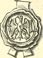 An illustration from Armorial of Jersey : being an account, heraldic and antiquarian, of its chief native families, with pedigrees, biographical notices, and illustrative data; to which are added, a brief history of heraldry, and remarks on the mediæval antiquities of the island (1859)