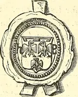 An illustration from Armorial of Jersey : being an account, heraldic and antiquarian, of its chief native families, with pedigrees, biographical notices, and illustrative data; to which are added, a brief history of heraldry, and remarks on the mediæval antiquities of the island (1859)