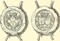 An illustration from Armorial of Jersey : being an account, heraldic and antiquarian, of its chief native families, with pedigrees, biographical notices, and illustrative data; to which are added, a brief history of heraldry, and remarks on the mediæval antiquities of the island (1859)