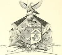 An illustration from Armorial of Jersey : being an account, heraldic and antiquarian, of its chief native families, with pedigrees, biographical notices, and illustrative data; to which are added, a brief history of heraldry, and remarks on the mediæval antiquities of the island (1859)