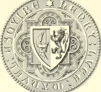 An illustration from Armorial of Jersey : being an account, heraldic and antiquarian, of its chief native families, with pedigrees, biographical notices, and illustrative data; to which are added, a brief history of heraldry, and remarks on the mediæval antiquities of the island (1859)