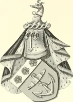 An illustration from Armorial of Jersey : being an account, heraldic and antiquarian, of its chief native families, with pedigrees, biographical notices, and illustrative data; to which are added, a brief history of heraldry, and remarks on the mediæval antiquities of the island (1859)