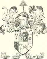 An illustration from Armorial of Jersey : being an account, heraldic and antiquarian, of its chief native families, with pedigrees, biographical notices, and illustrative data; to which are added, a brief history of heraldry, and remarks on the mediæval antiquities of the island (1859)