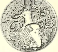 An illustration from Armorial of Jersey : being an account, heraldic and antiquarian, of its chief native families, with pedigrees, biographical notices, and illustrative data; to which are added, a brief history of heraldry, and remarks on the mediæval antiquities of the island (1859)