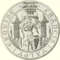 An illustration from Armorial of Jersey : being an account, heraldic and antiquarian, of its chief native families, with pedigrees, biographical notices, and illustrative data; to which are added, a brief history of heraldry, and remarks on the mediæval antiquities of the island (1859)